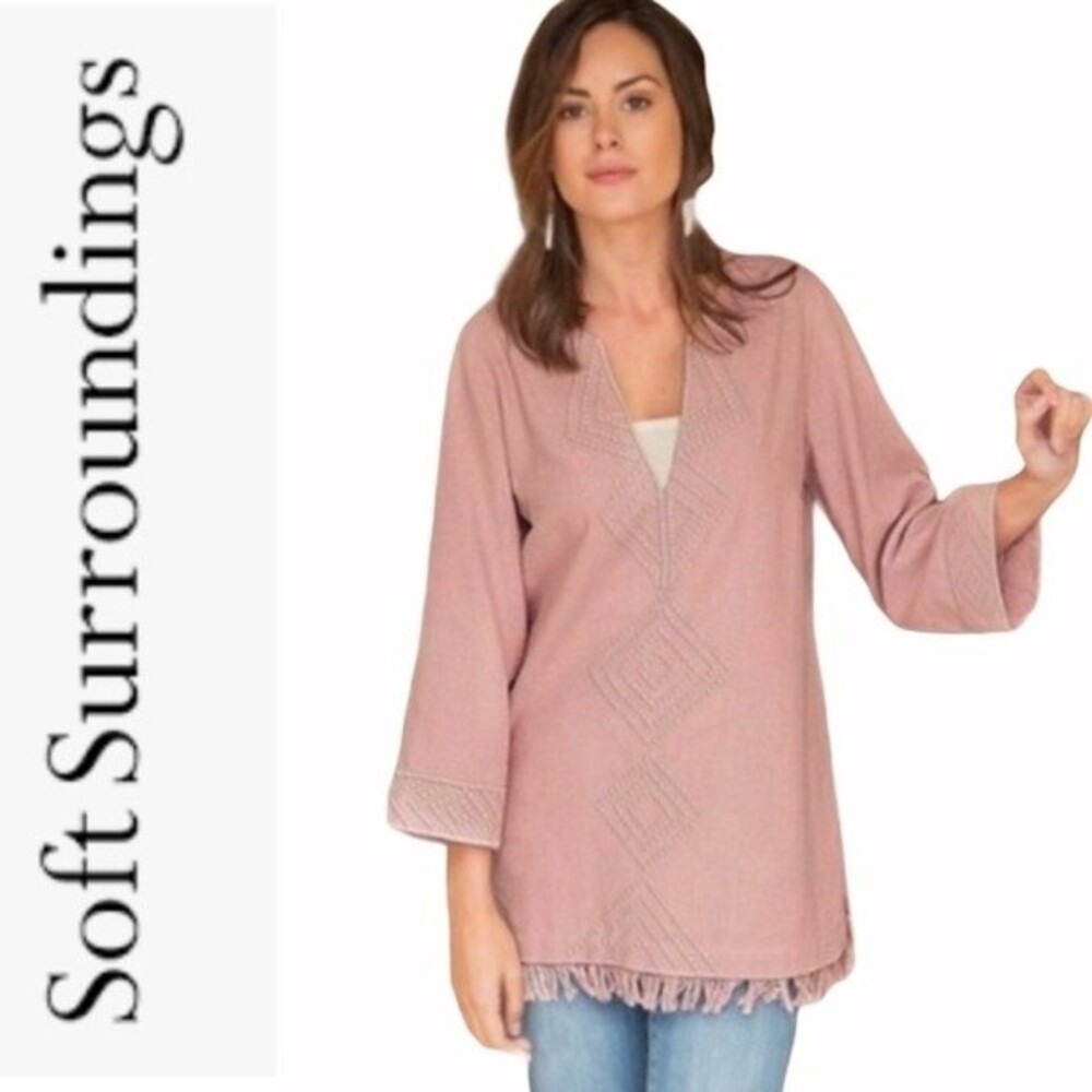 Soft Surroundings Dusty Rose Embroidered Tunic Size S
